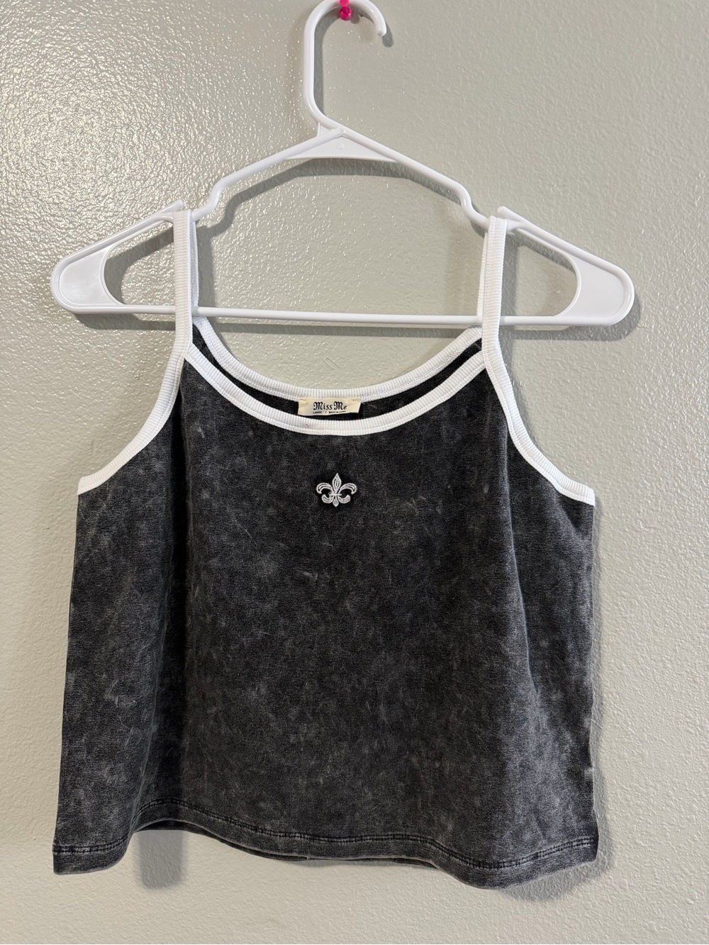 Miss Me Black Tank Top with White Trim and Fleur-de-Lis
